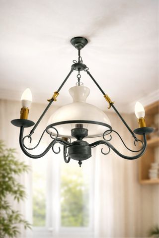 Elegante Lámpara Techo Clásica Hierro y Cristal