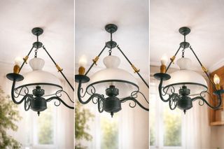 Elegante Lámpara Techo Clásica Hierro y Cristal