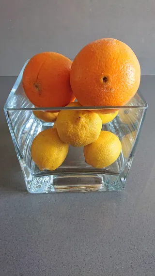 Frutero, jarrón de cristal, centro de mesa