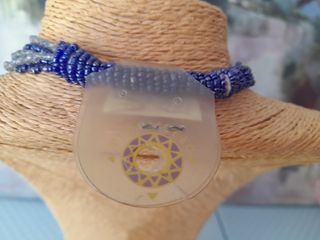 Collar largo abalorios azul y gris