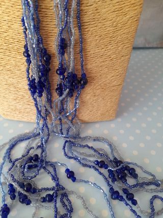 Collar largo abalorios azul y gris