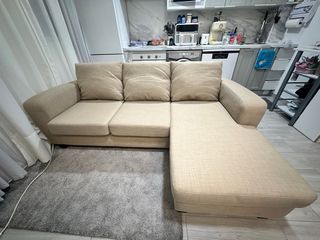 Sofá chaise longue beige 3 plazas – impecable