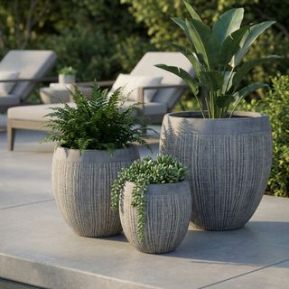 Set 3 Vasi da Esterno in Fibra Sintetica Grigio