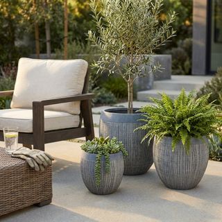 Set 3 Vasi da Esterno in Fibra Sintetica Grigio