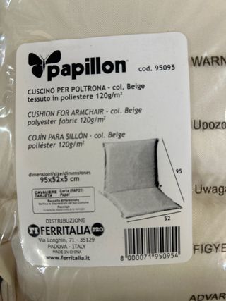 Cojín Silla/Armchair Beige Papillon 95x52x5cm