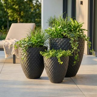 Set 3 Vasi Giardino in Fibra Sintetica Antracite