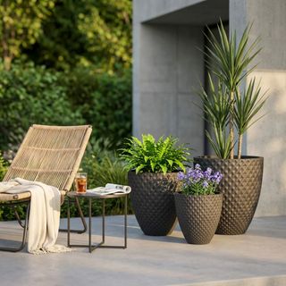 Set 3 Vasi Giardino in Fibra Sintetica Antracite