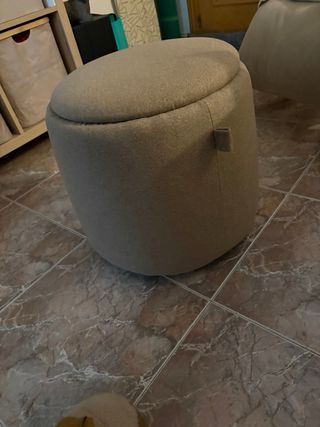 Puf redondo tela beige/gris