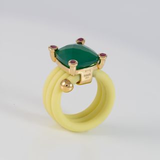 Anillo Tous de caucho amarillo con gemas Beach