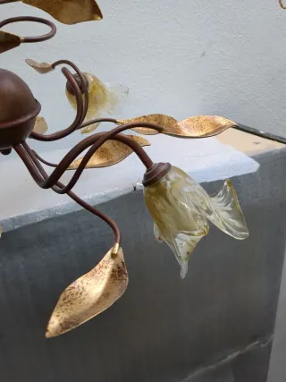 Lampada a sospensione dorata con cristallo stile veneziano