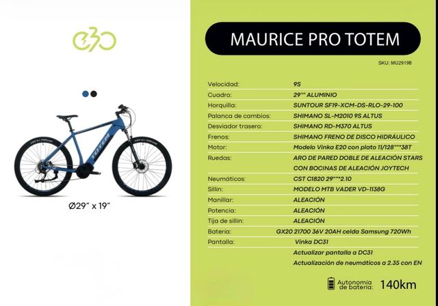 Bicicleta Eléctrica Totem Maurice Pro 29