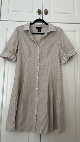 Vestido DKNY Rayas Beige y Blanco Talla L