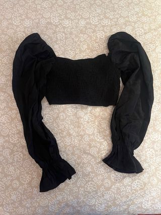 Top negro manga larga boho