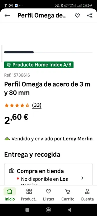 Perfil Omega Pladur Acero 3m x 8mm