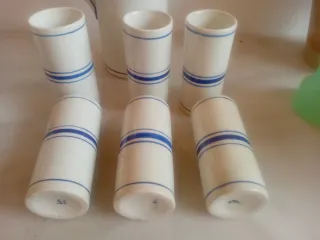 Juego Jarra y 6 Vasos Cerámica Rayas Azules