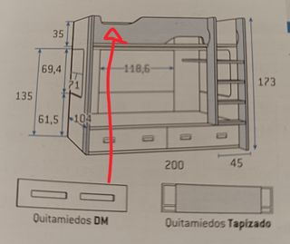 Litera de madera blanca con colchones. Descripción