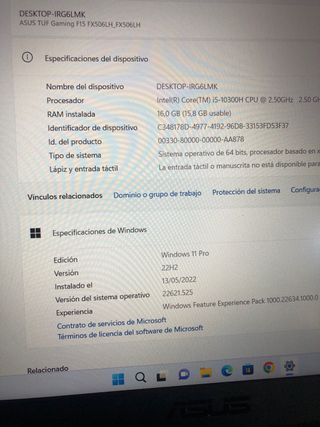 Portátil Asus TUF Gaming F15 i5 16GB RAM 512GB SSD