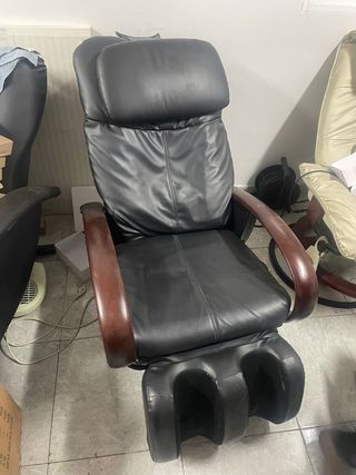 Sillón de Masaje Cuero Negro y Madera
