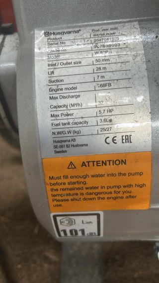 Bomba de agua Husqvarna W50P