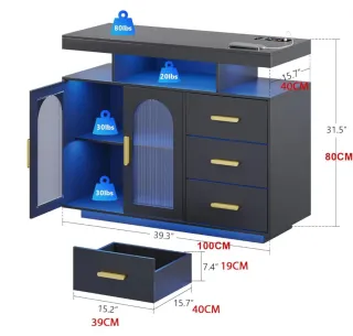 Aparador Cocina con Sensor Luz Led Negro