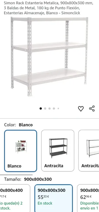 Simon Rack Estantería Metálica 3 Baldas 180kg