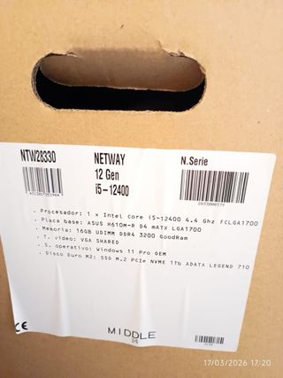 PC Netway (i5-12400, 32GB RAM!!, 1TB SSD) ~ nuevo