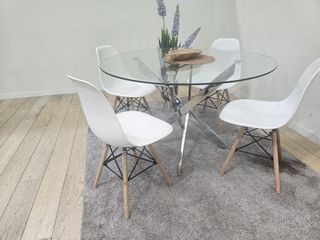 OFERTA DE MESA REDONDA DE CRISTAL + 4 SILLAS