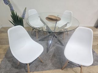 OFERTA DE MESA REDONDA DE CRISTAL + 4 SILLAS