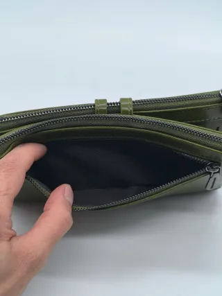Cartera mujer verde con cremallera doble