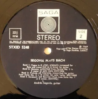 Andrés Segovia plays Bach LP 12