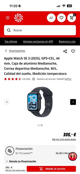 Apple Watch SE 3 GPS+Celular 44mm Midnight