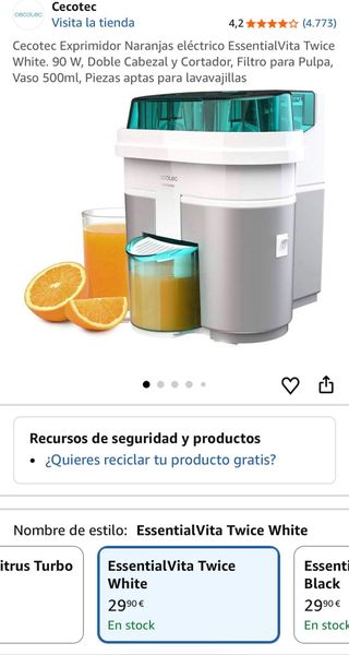 Exprimidor Cecotec Essentialvita Twice