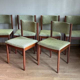 Seis Sillas Mid Century Madera y Tela