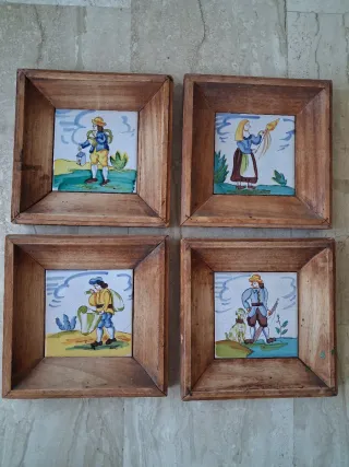 Lote 4 azulejos antiguos madera