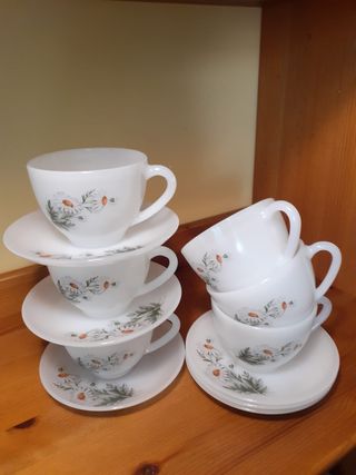 Juego de 6 tazas y platillos de margaritas