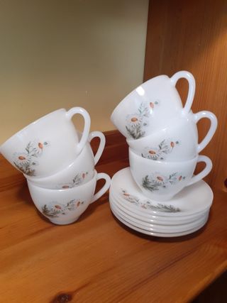 Juego de 6 tazas y platillos de margaritas