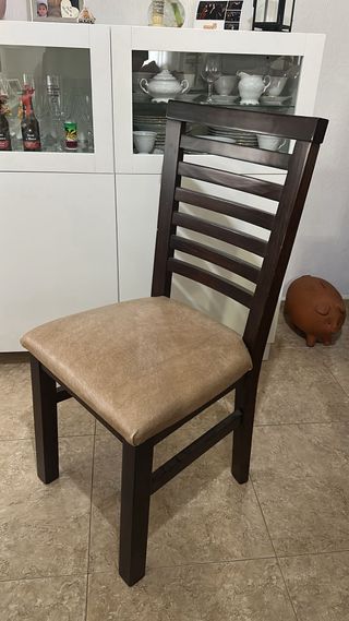 Mesa extensible y 6 Sillas Comedor Madera y Tela