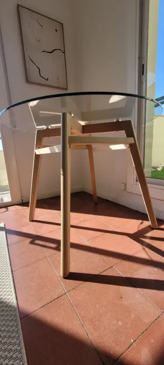 Mesa de Comedor Redonda 100cm en Cristal y Madera