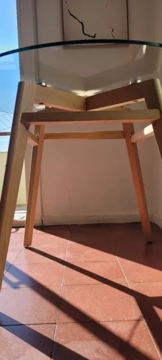 Mesa de Comedor Redonda 100cm en Cristal y Madera