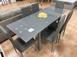 Mesa extensible moderna + 6 sillas