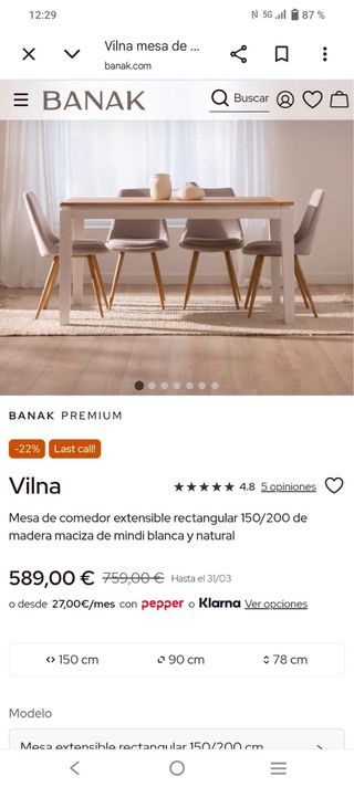 Mesa Banak madera y patas blancas