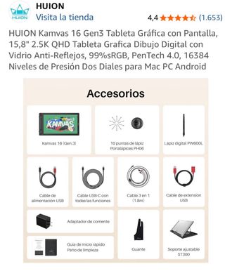 Huion Kamvas 16 Gen 3 Pentech 4.0 Tableta grafica