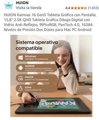 Huion Kamvas 16 Gen 3 Pentech 4.0 Tableta grafica