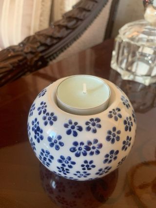 Portacandele in porcellana/ceramica blu e bianco