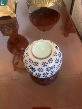 Portacandele in porcellana/ceramica blu e bianco