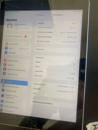 iPad 5ª Generación 32GB Plata Sin cable