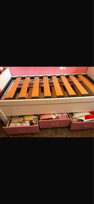 Cama nido juvenil blanca y rosa