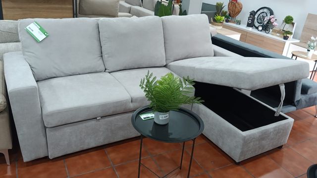 Sofá Cama Chaise Longue Beige/Gris 230cm