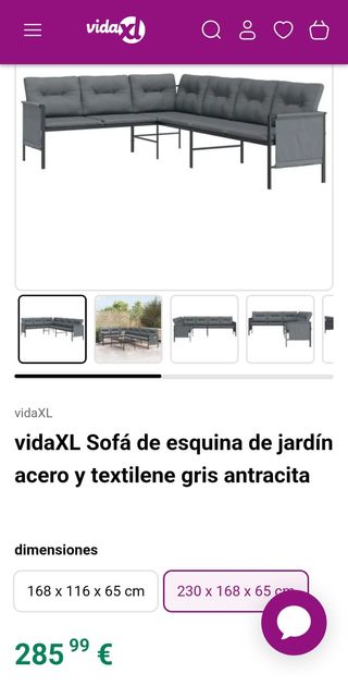 Conjunto Sofá esquinero mesa jardín terraza balcón