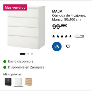 Cómoda Malm con cristal Ikea 4 cajones Blanca